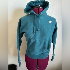 Champion Teal Hoodie, reverse weave heavyweight, Size XS